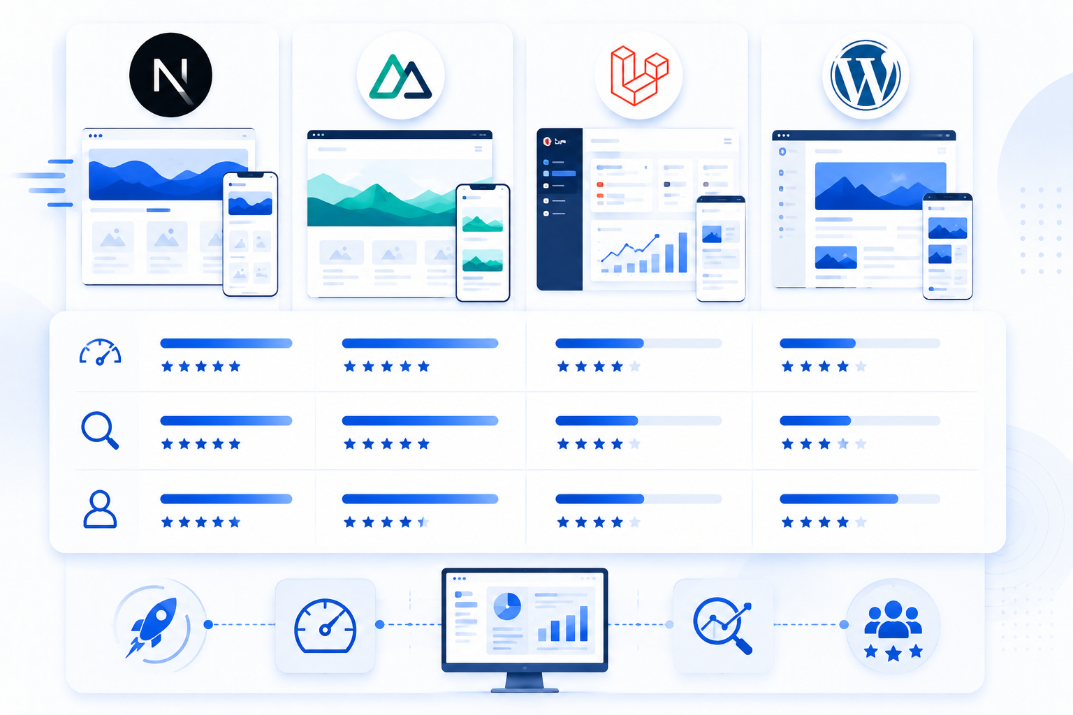 Comparison of the best technologies for building SEO-friendly Arabic websites.